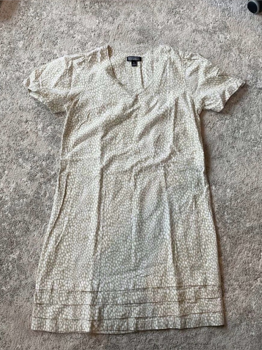 Nicole Miller Women's Linen all over pattern Dress White Beige Blend